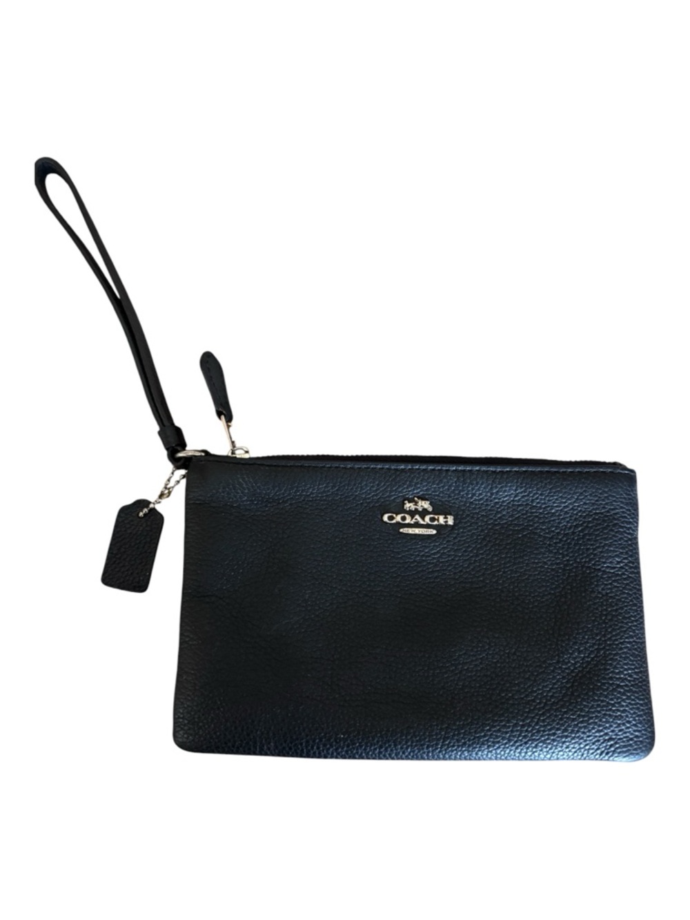Coach Black Pebble Leather Wristlet with Gold Logo EUC